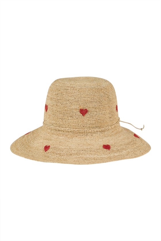 Hat with embroidered hearts