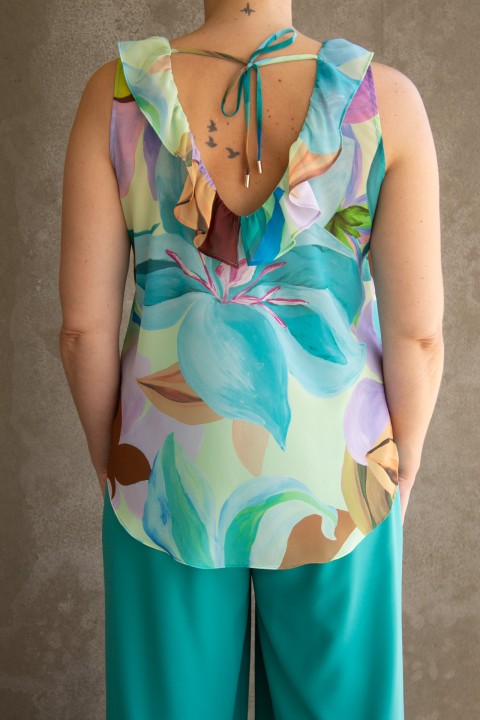 Top sem mangas com folho