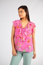 Short-sleeved blouse with ruffles