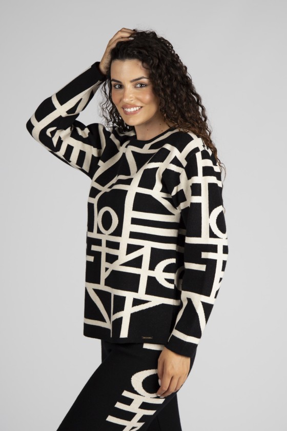 Graphic pattern knitted jumper