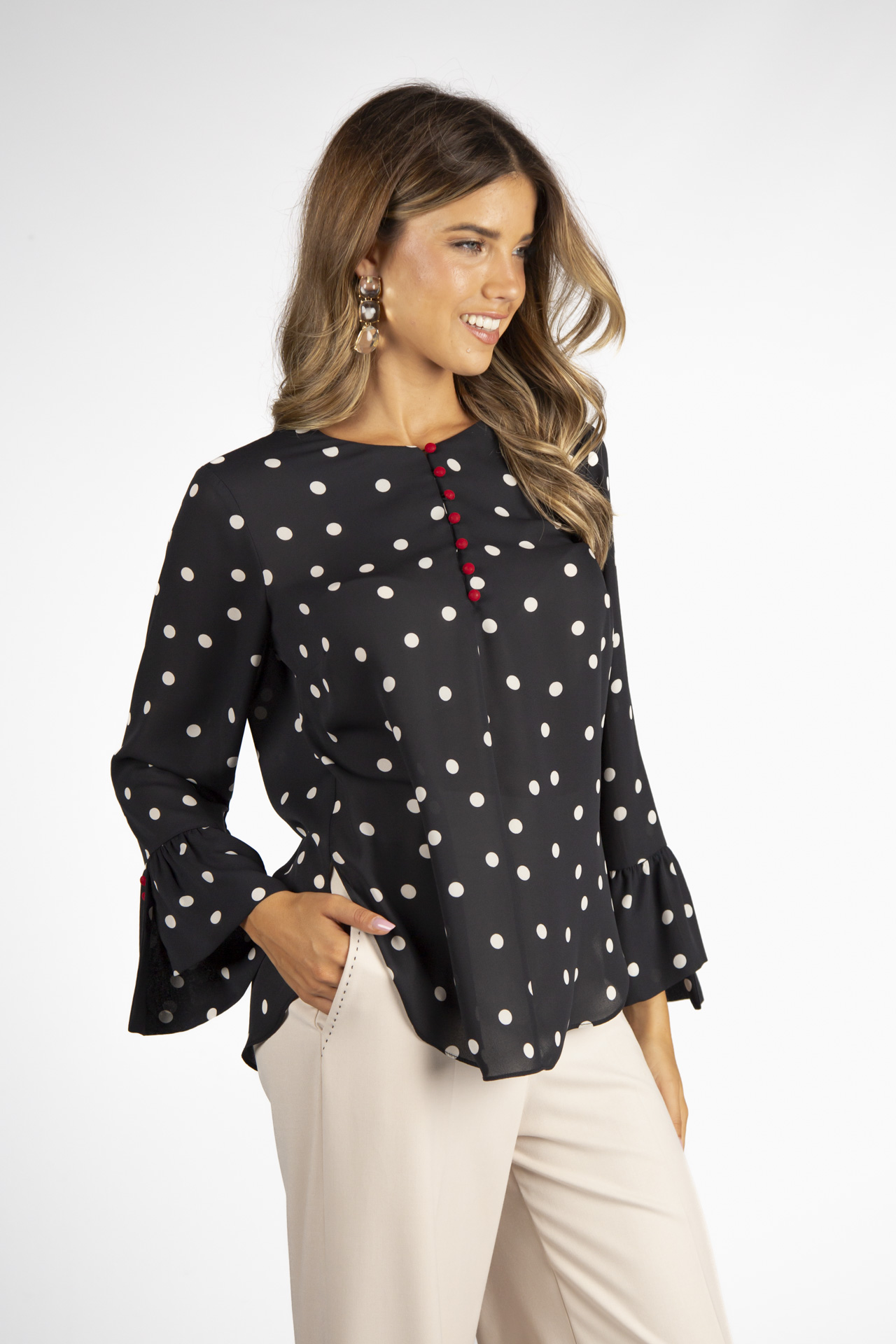 Covered buttons blouse