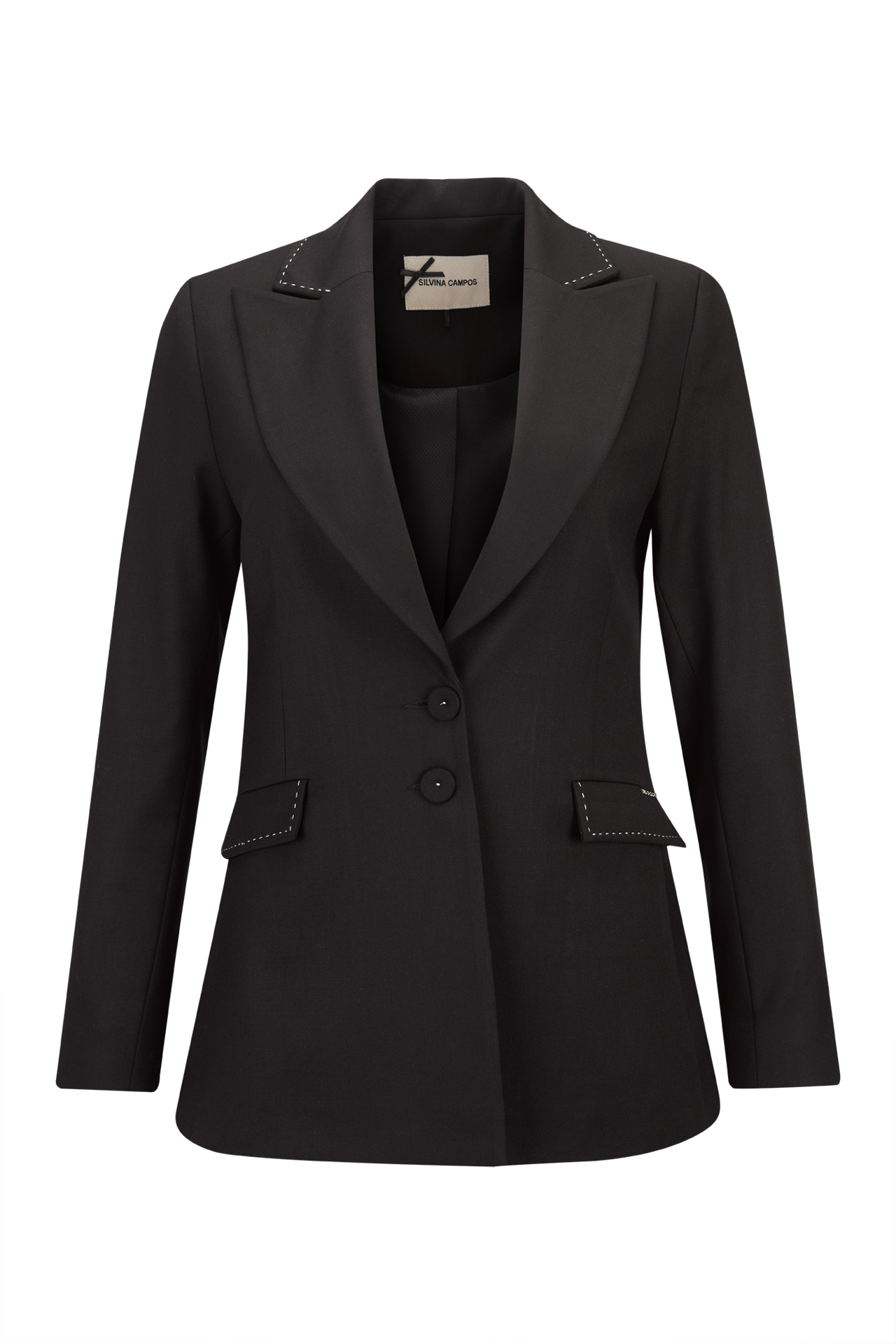 Contrasting topstitching detail blazer