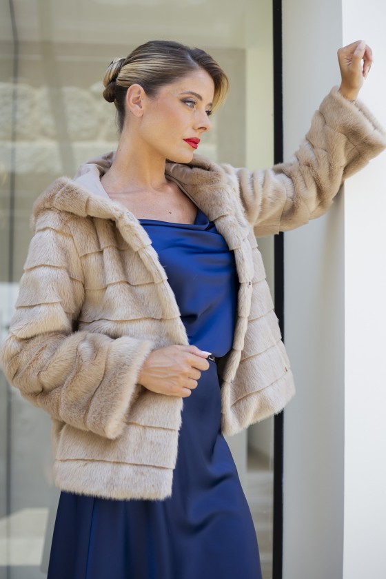 Faux fur coat with hood