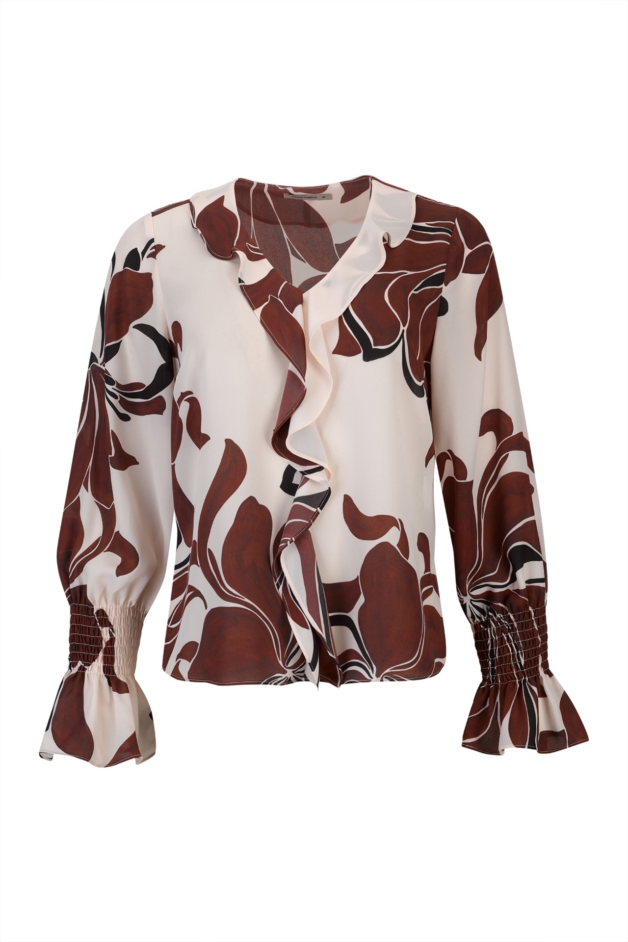 Blouse with ruffles and elasticated cuffs