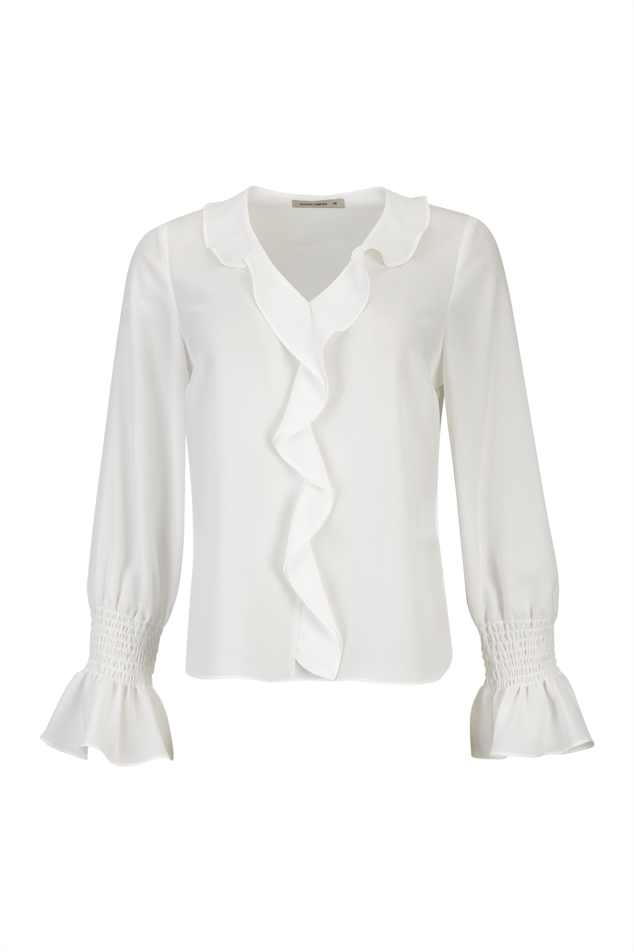 Blouse with ruffles and elasticated cuffs