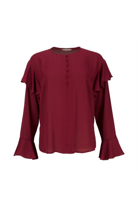 Long sleeve blouse with covered buttons