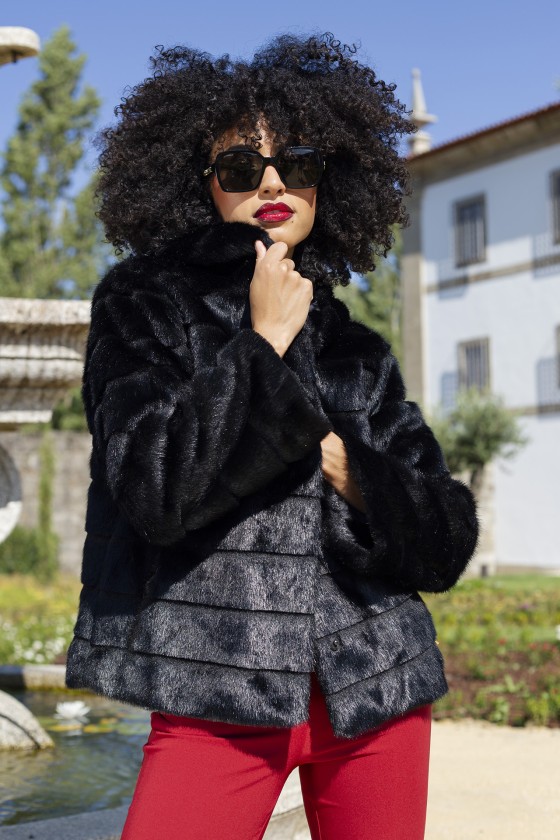 Faux fur coat with hood