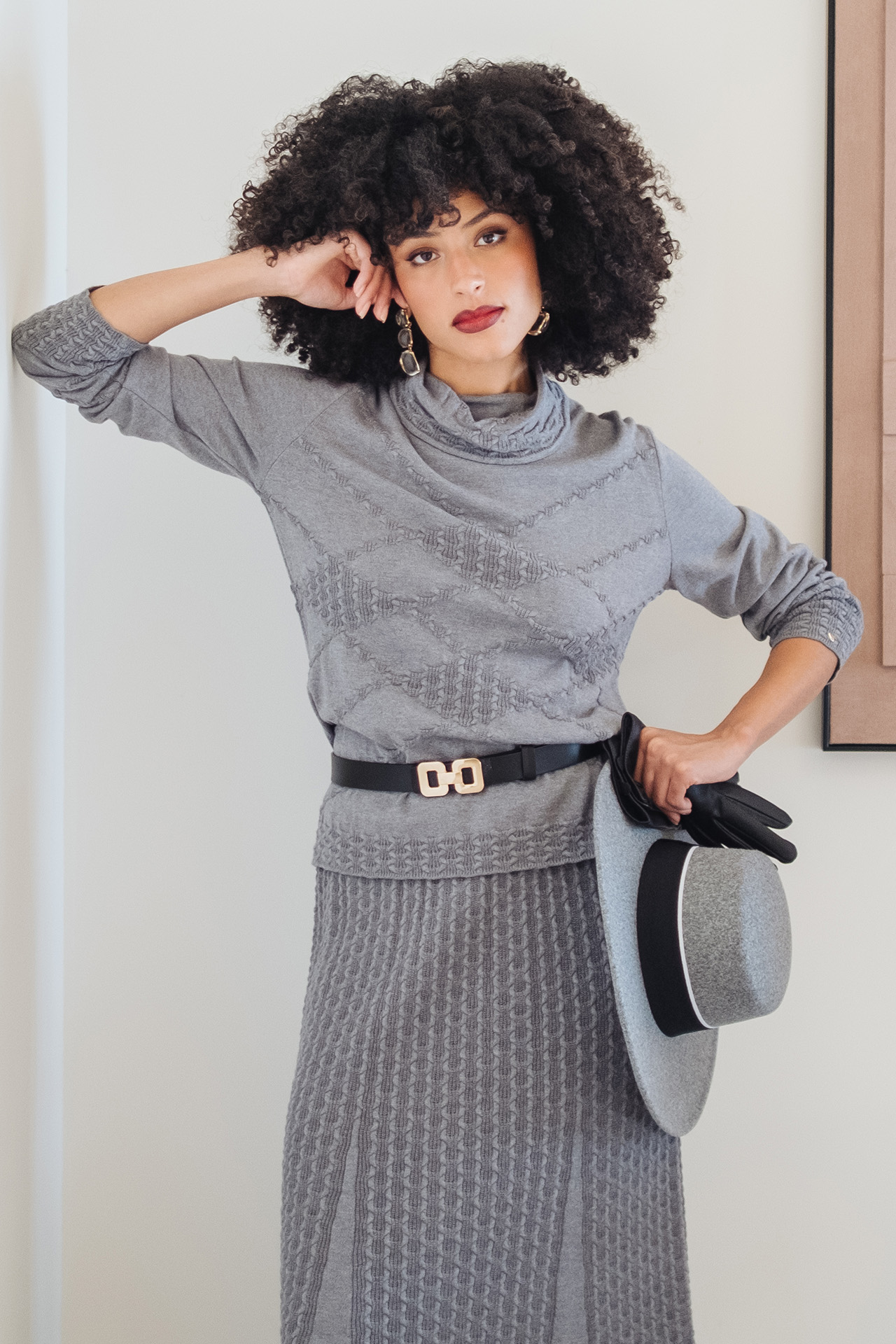 Camisola de malha de gola alta