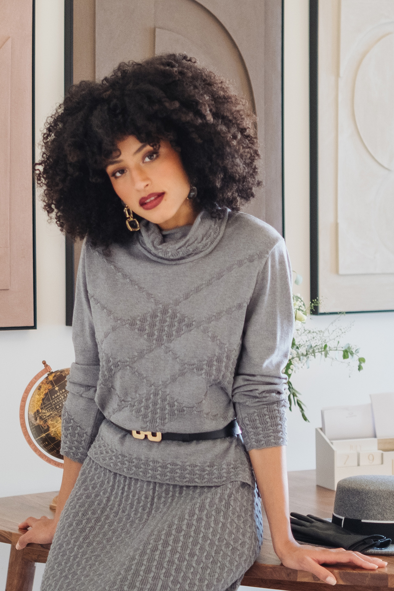 Camisola de malha de gola alta