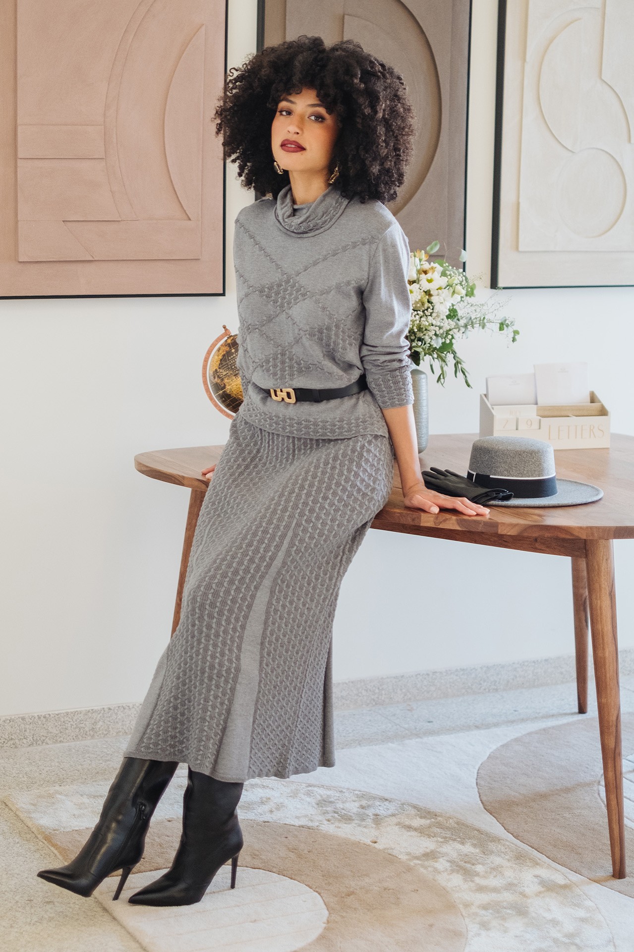 Long skirt with embossed pattern