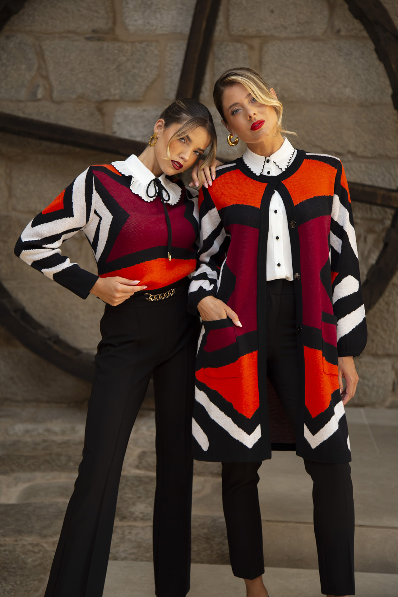 Geometric pattern knitted jumper