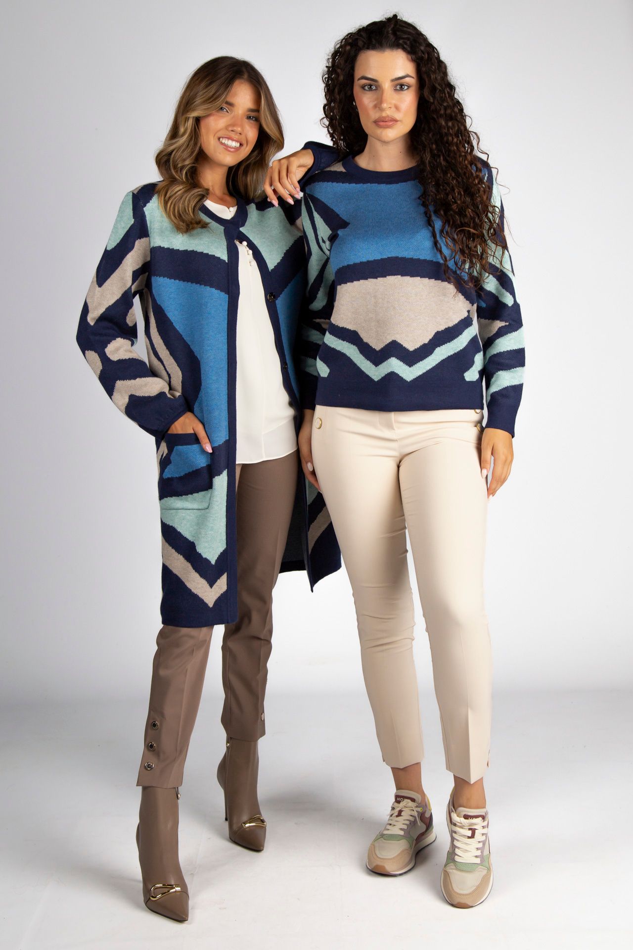 Geometric pattern knitted jumper