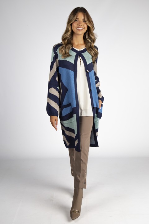 Geometric pattern knitted coat