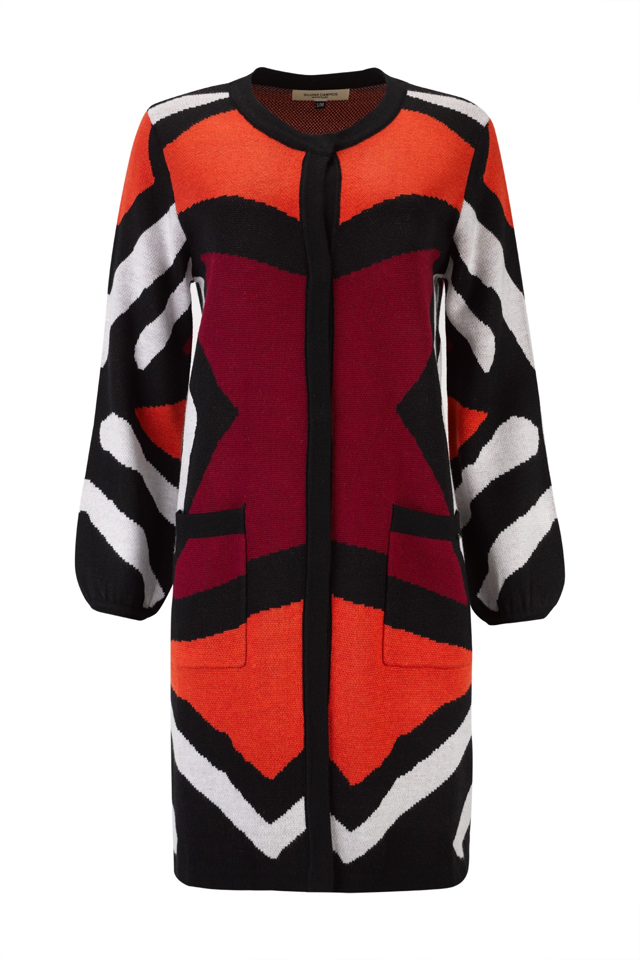 Geometric pattern knitted coat