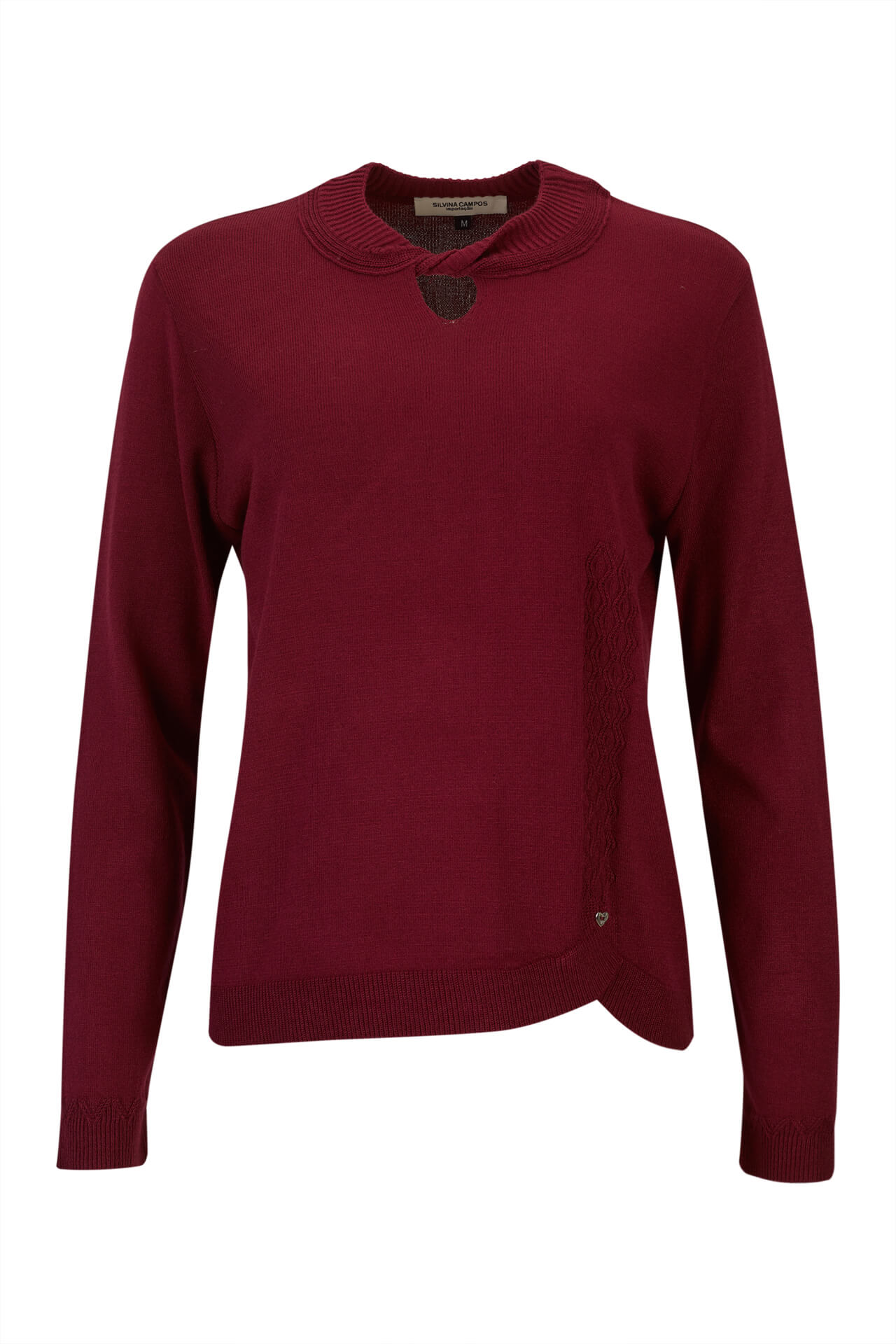 Knitted jumper with twisted collar