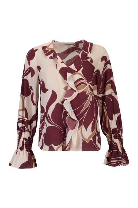 Blouse with ruffles and elasticated cuffs