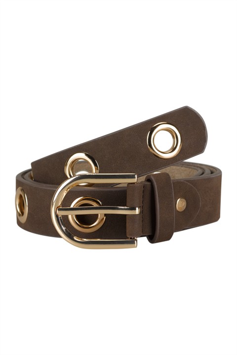 Belt with metallic eyelets