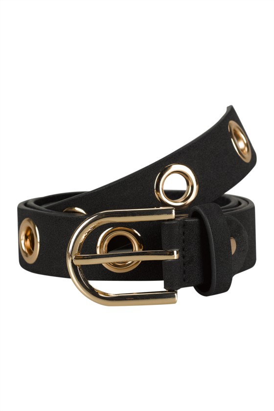 Belt with metallic eyelets