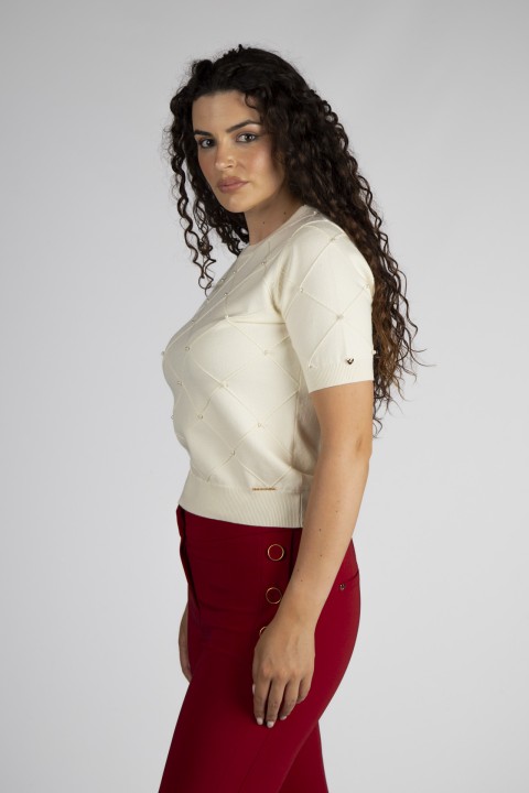 Knitted jumper with pearls