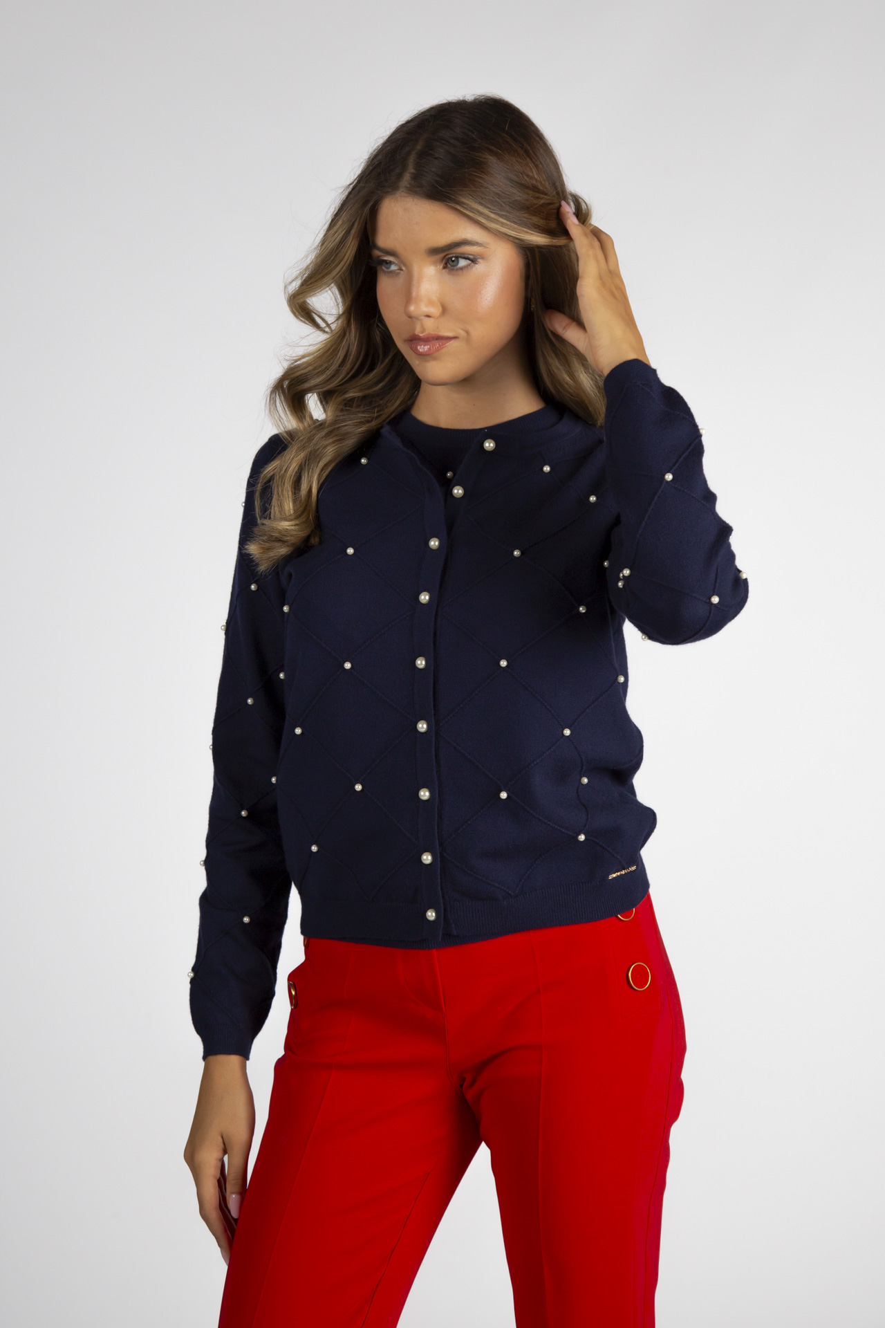 Casaco de malha perolas