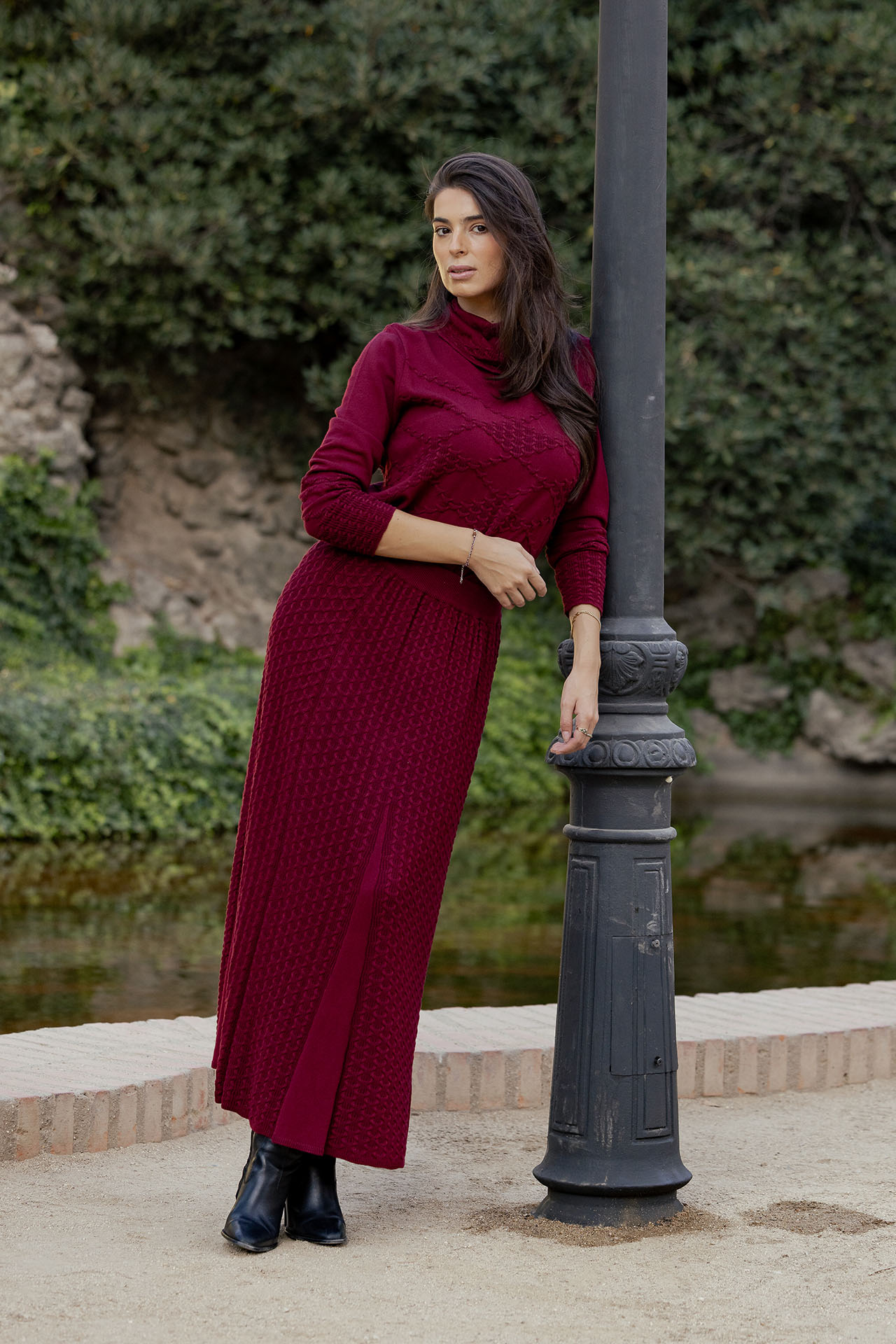 Long skirt with embossed pattern