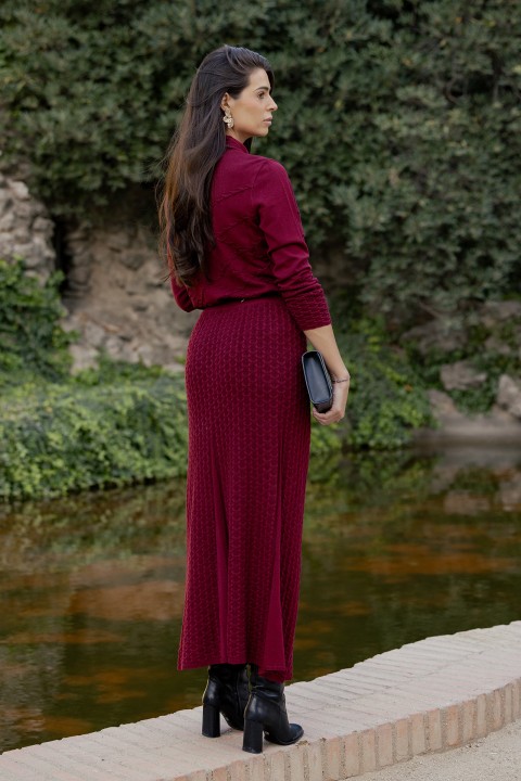 Long skirt with embossed pattern