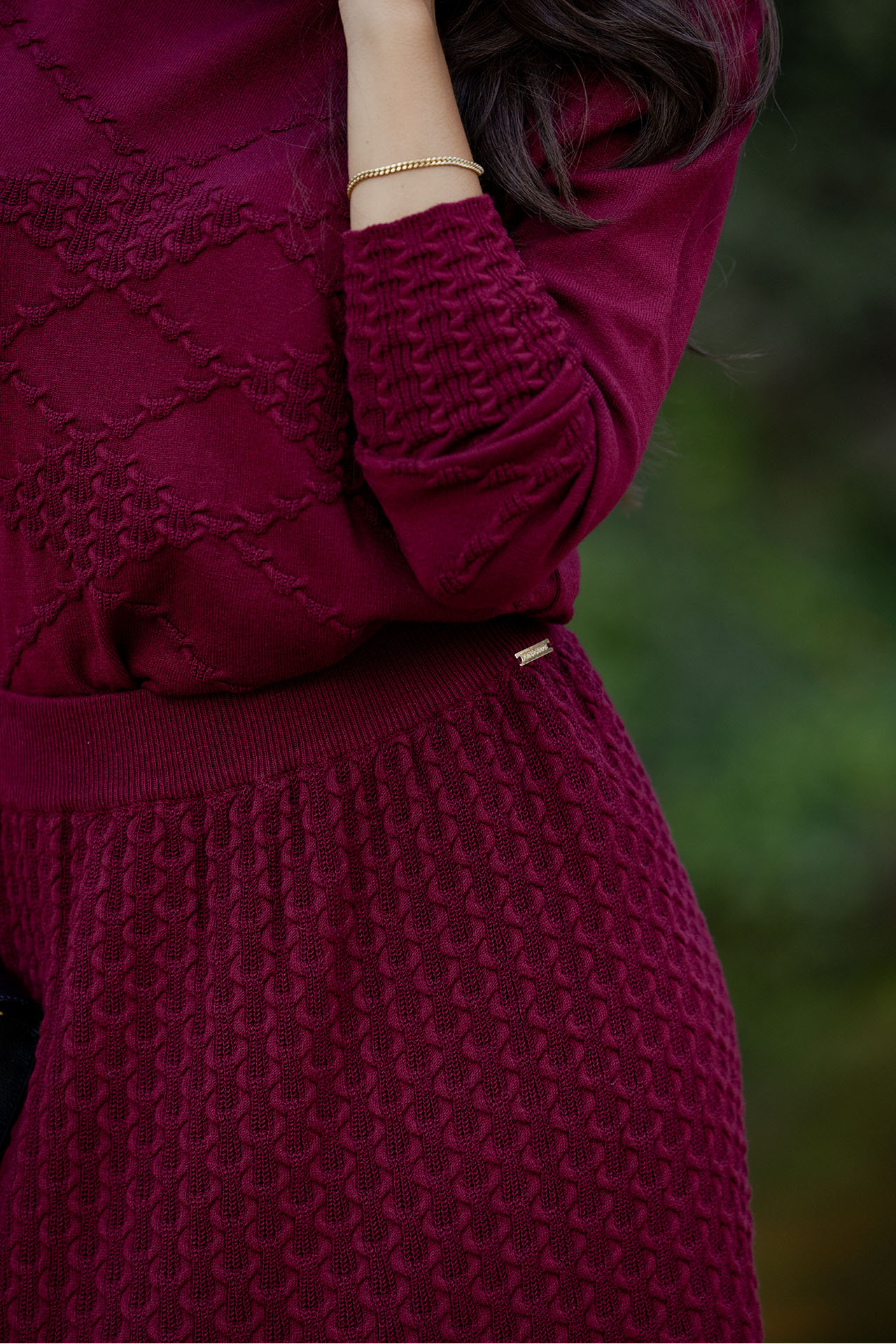 Long skirt with embossed pattern