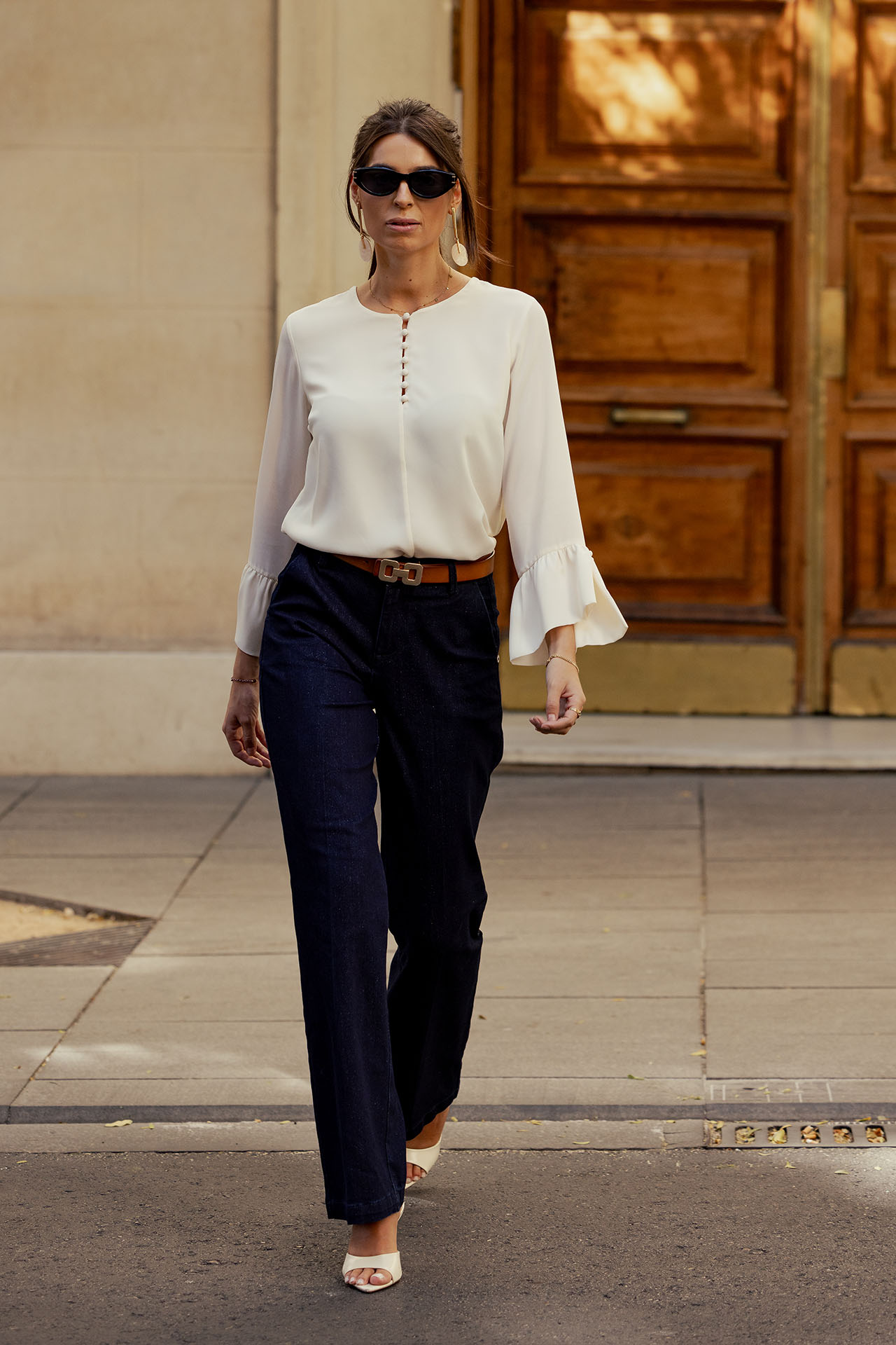 Wide-leg trousers with glitter