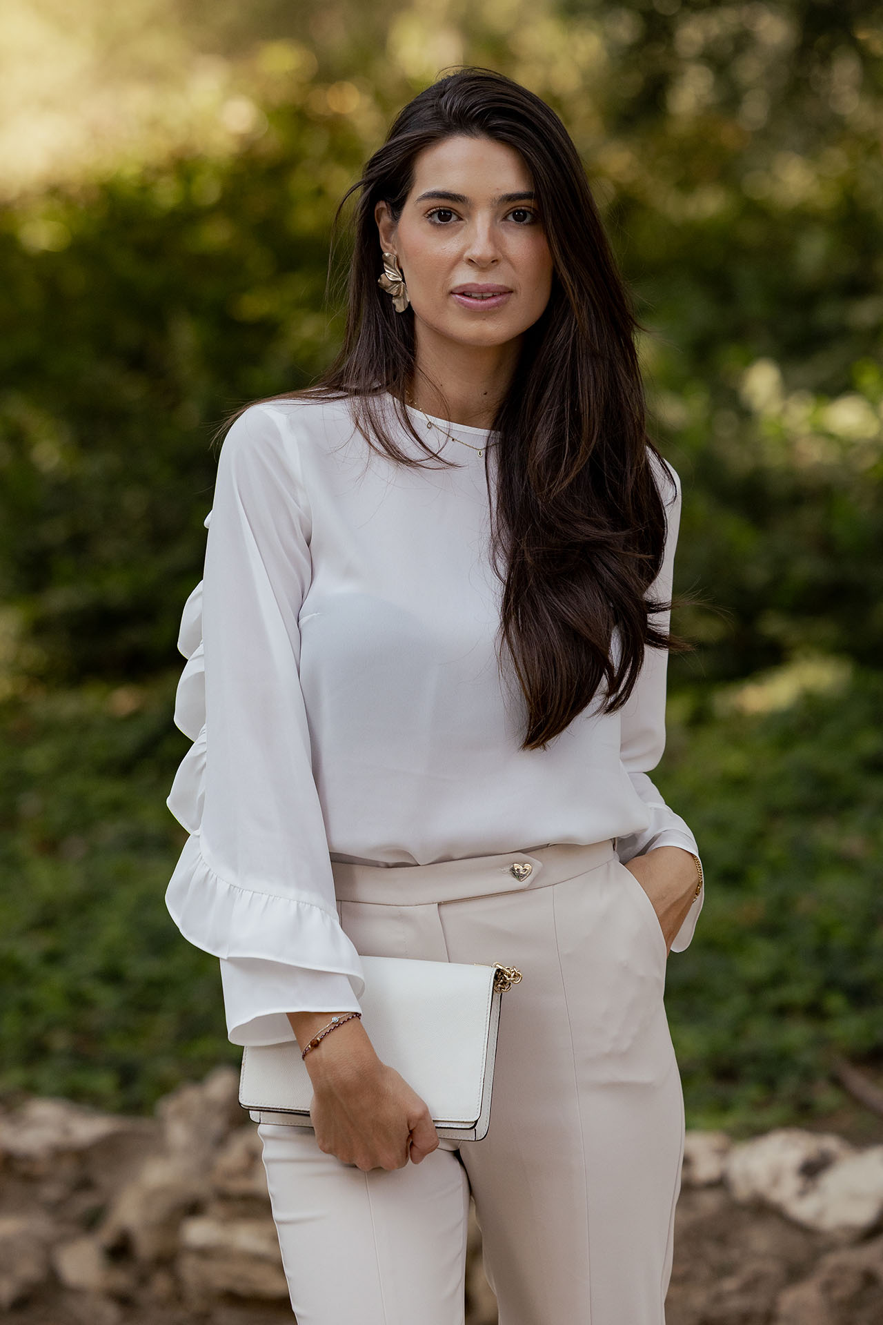 Túnica folhos nas mangas