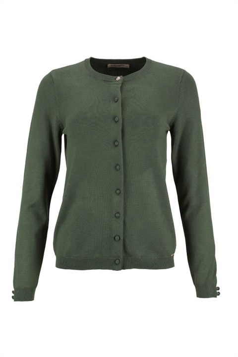 Cardigan with covered buttons