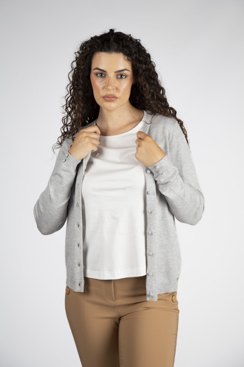 Cardigan with covered buttons