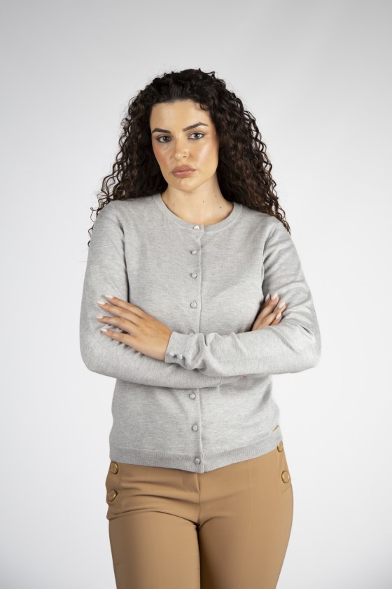 Cardigan with covered buttons