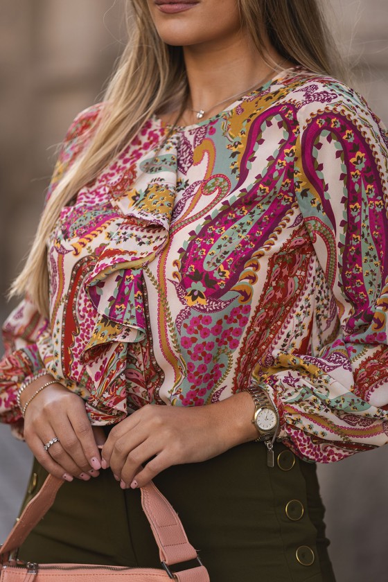 Blouse with front ruffles