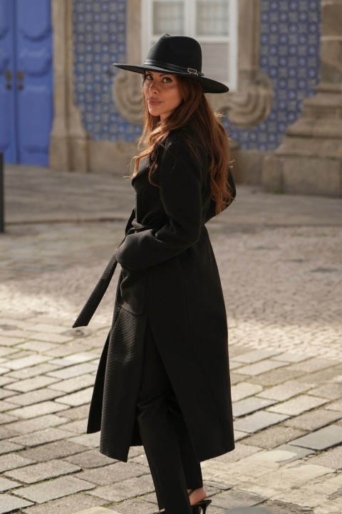 Long coat with belt