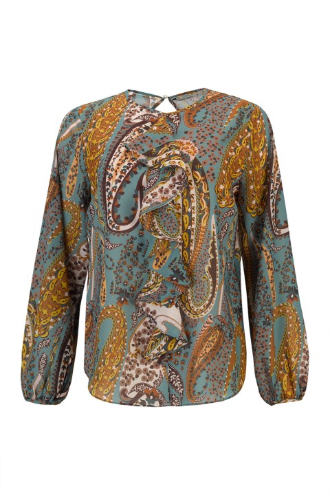 Blouse with front ruffles