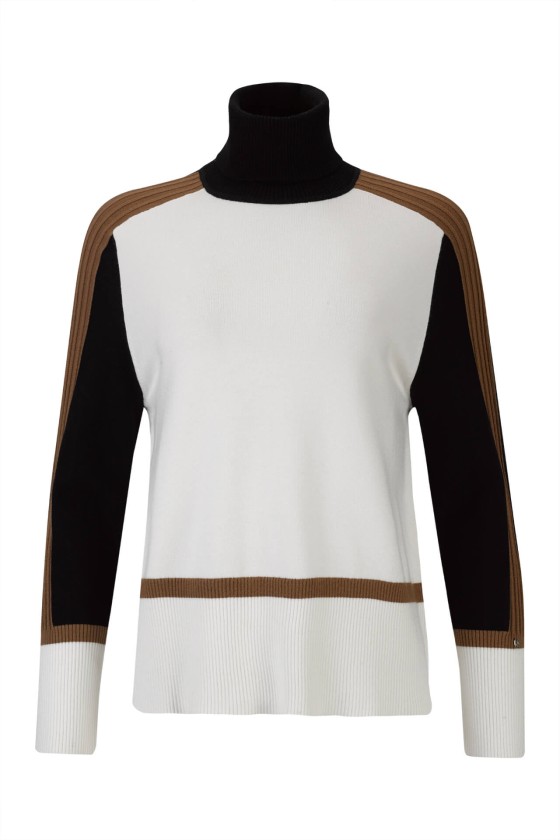 Tricolour knitted turtleneck jumper