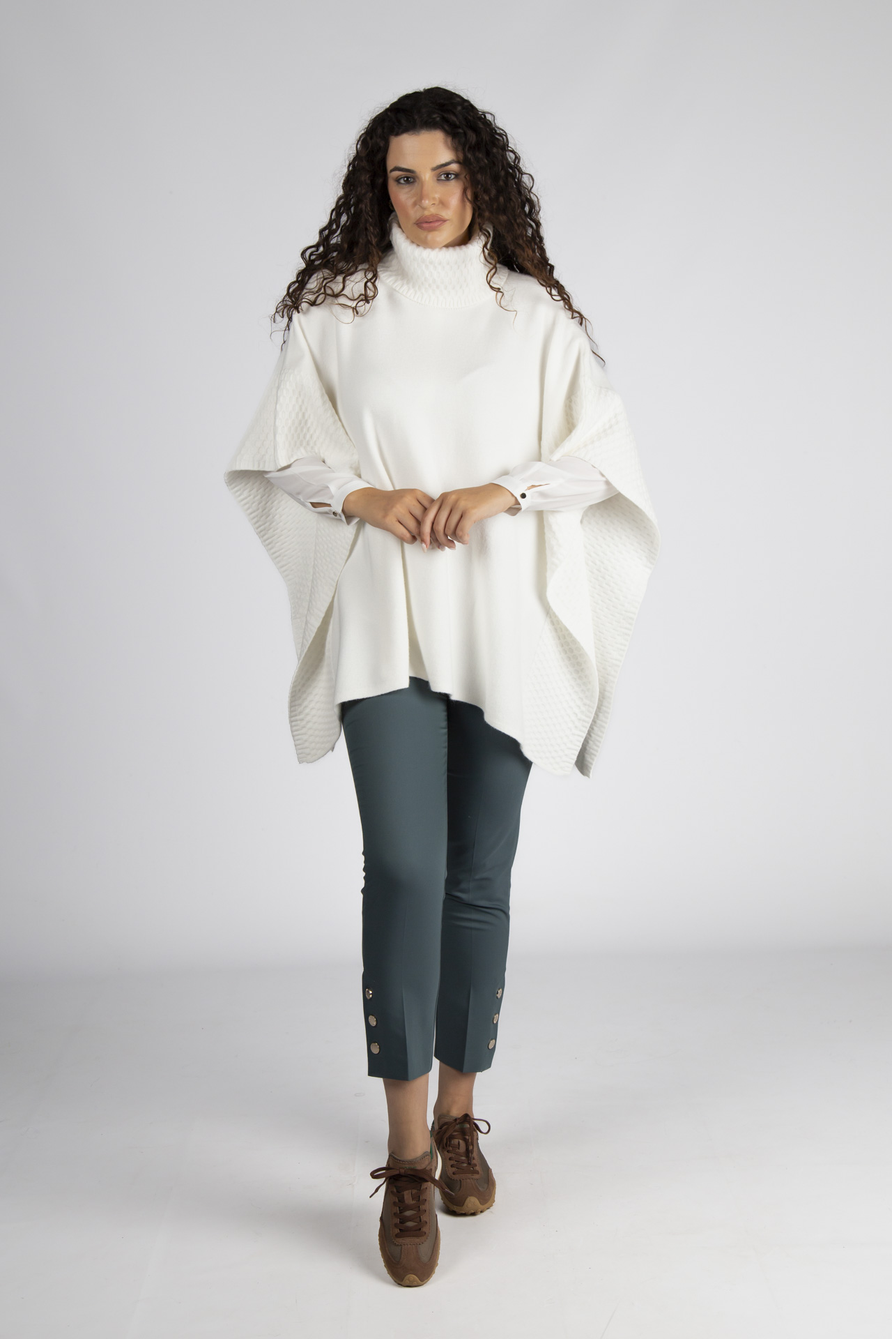 Poncho-style knitted jumper