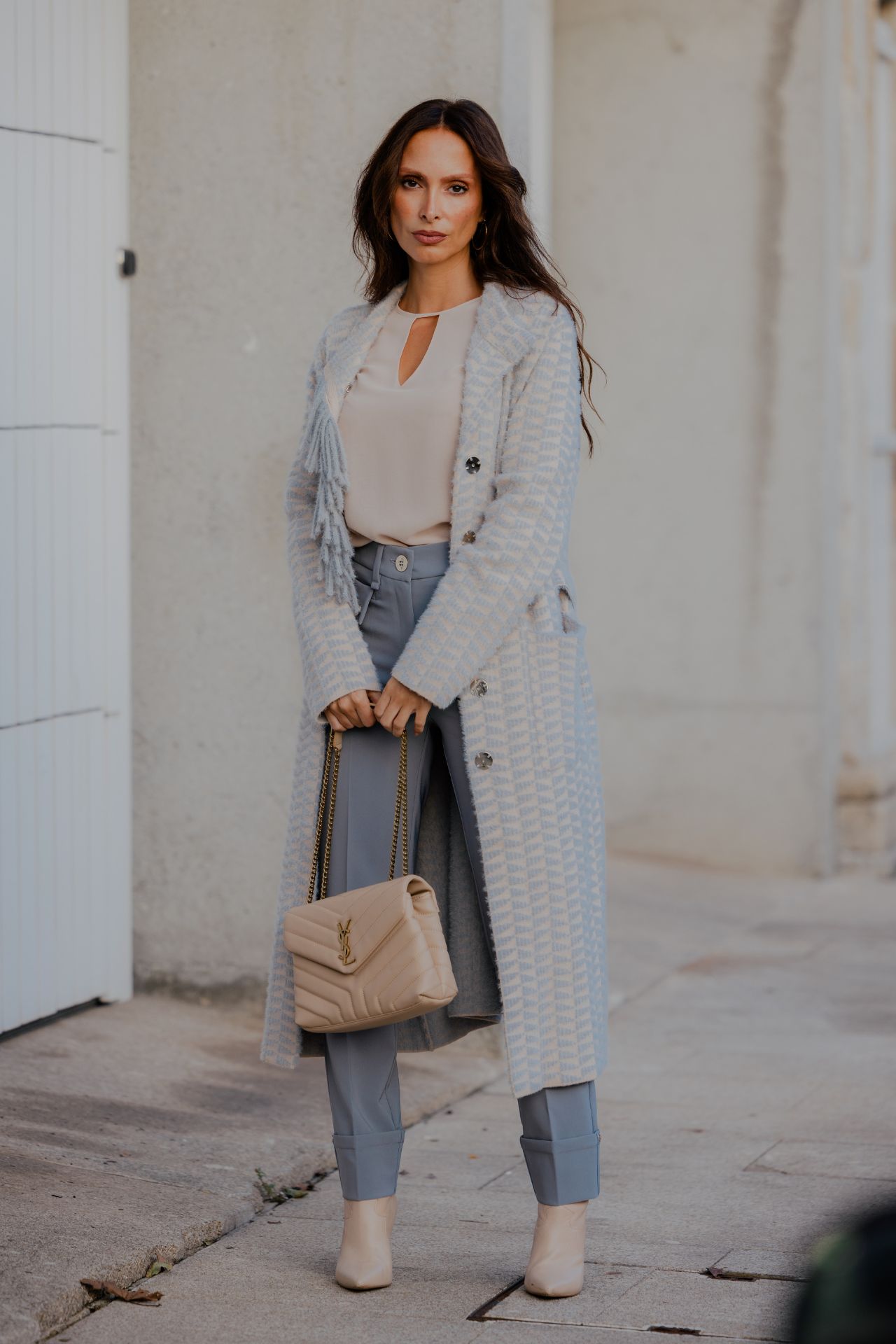 Casaco comprido estampado geométrico