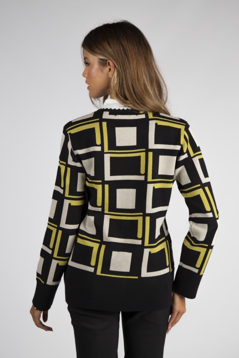 Geometric pattern knitted jumper