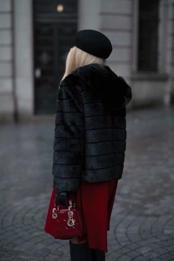Faux fur coat with hood