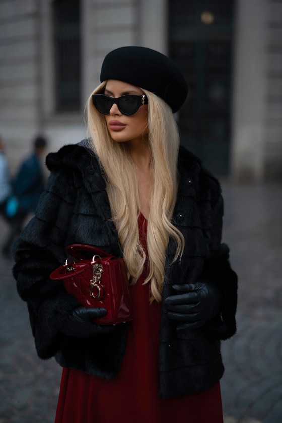 Faux fur coat with hood