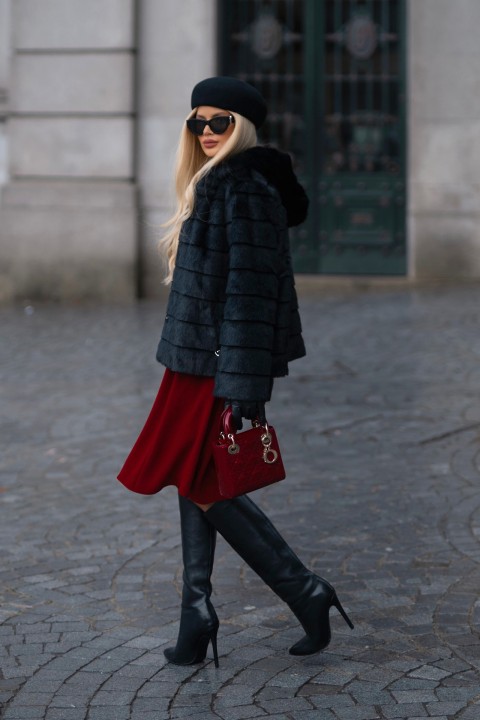 Faux fur coat with hood