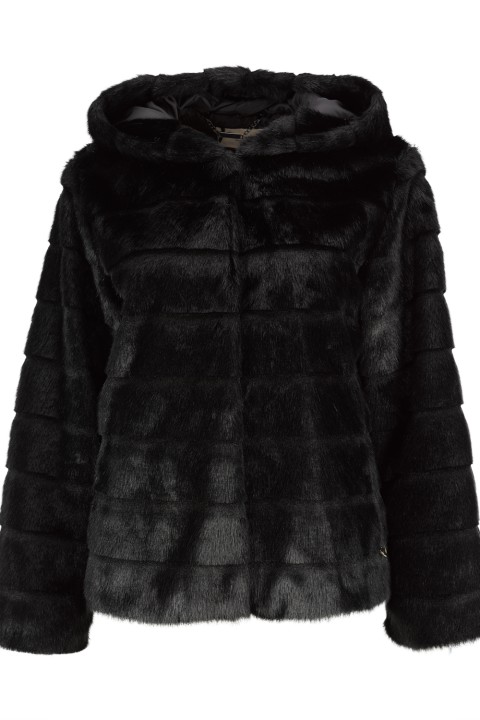 Faux fur coat with hood