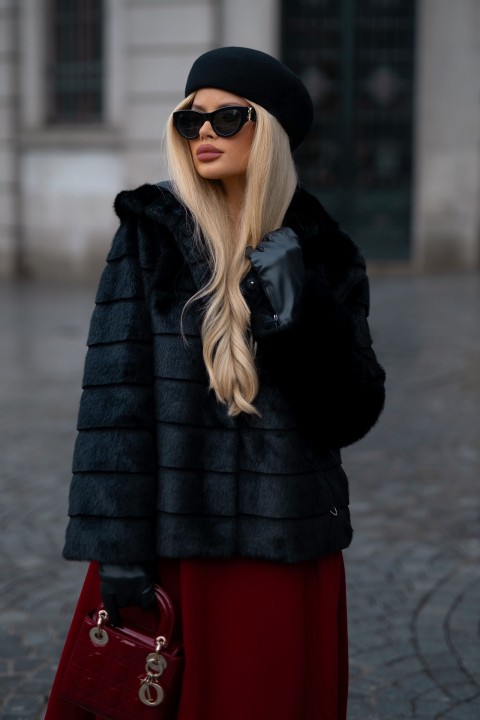 Faux fur coat with hood