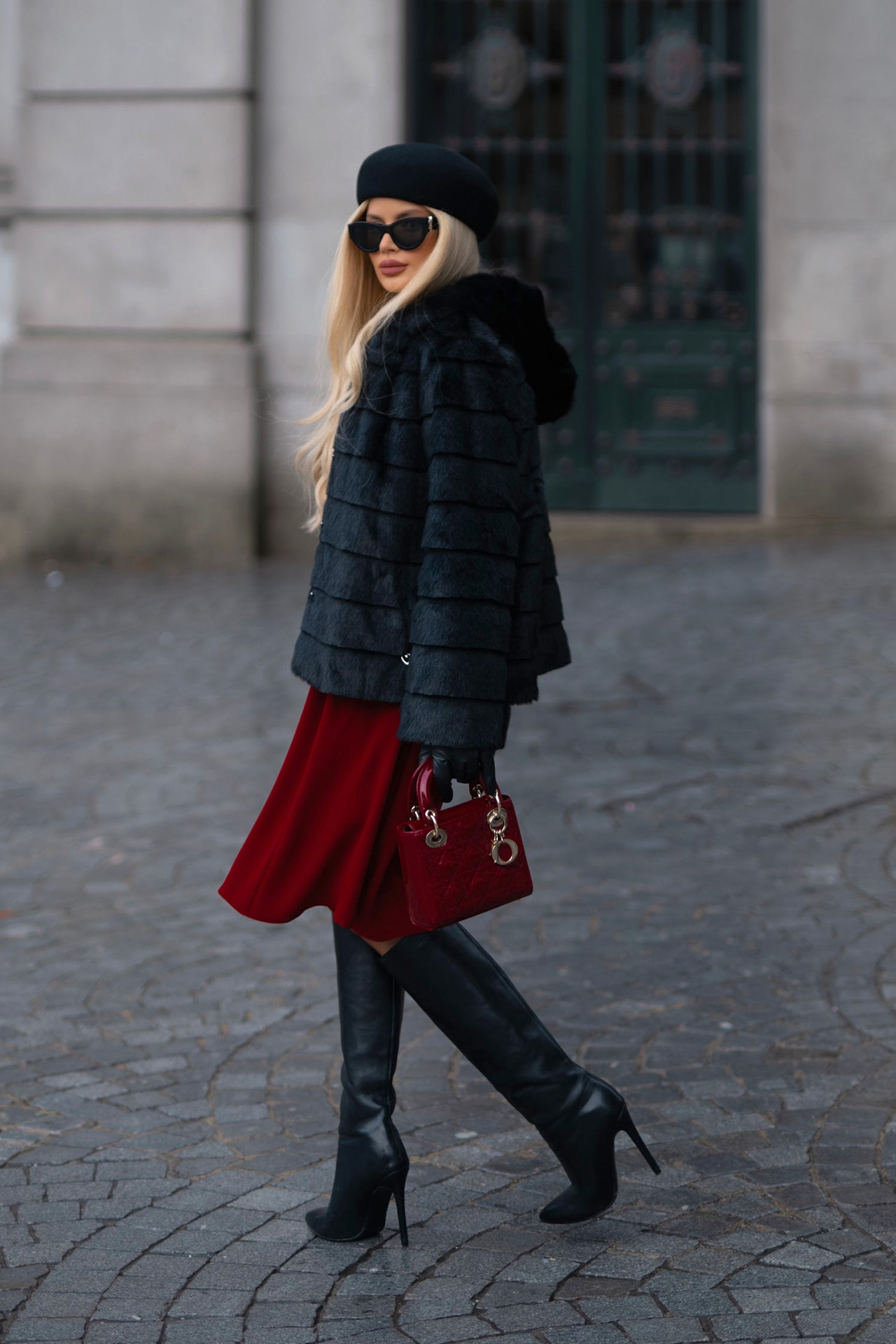 Faux fur coat with hood