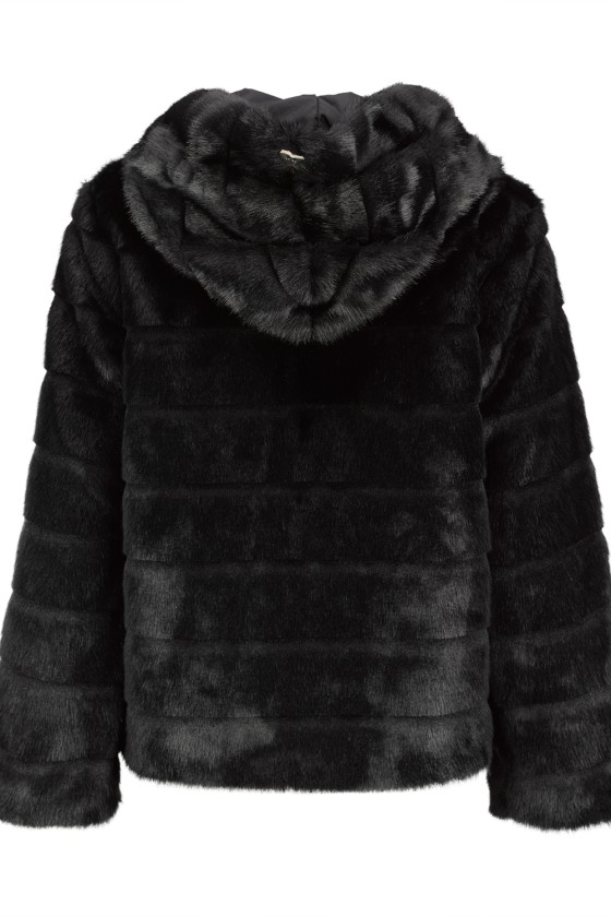 Faux fur coat with hood