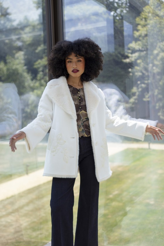Fur coat with embroidery