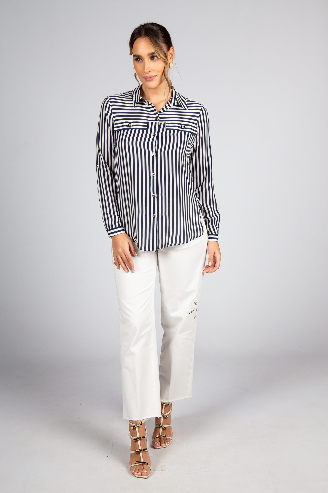 Shirt blouse with stripes