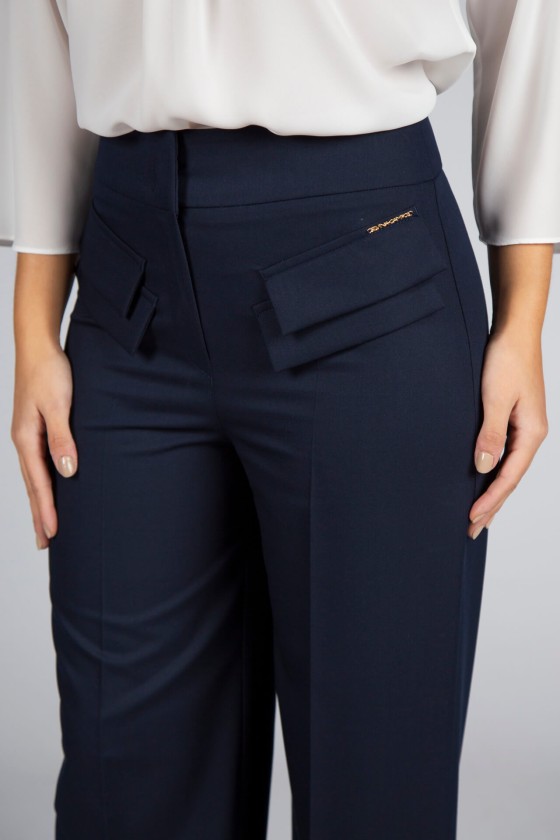 Trousers with double front flap