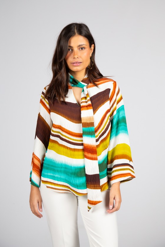 Adjustable ribbon collar blouse